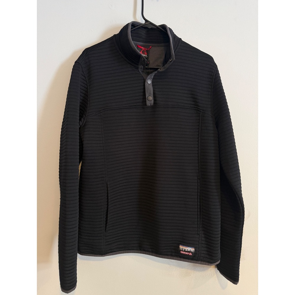 Gerry Mens Ribbed Fleece Pullover Snap Neck Textured‎ Jacket Black Medium